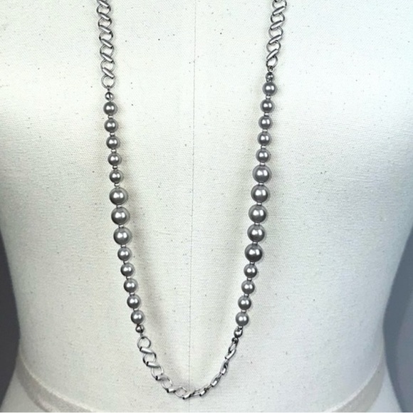 Pewter Chain Necklace w/ Metallic Beads | Brushed Silvertone | LOFT - Picture 3 of 10